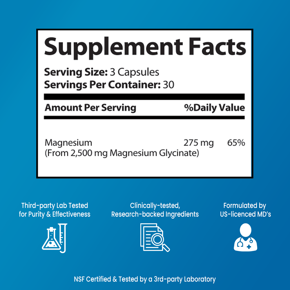 Magnesium Glycinate - 275 mg/serving - 1 month supply