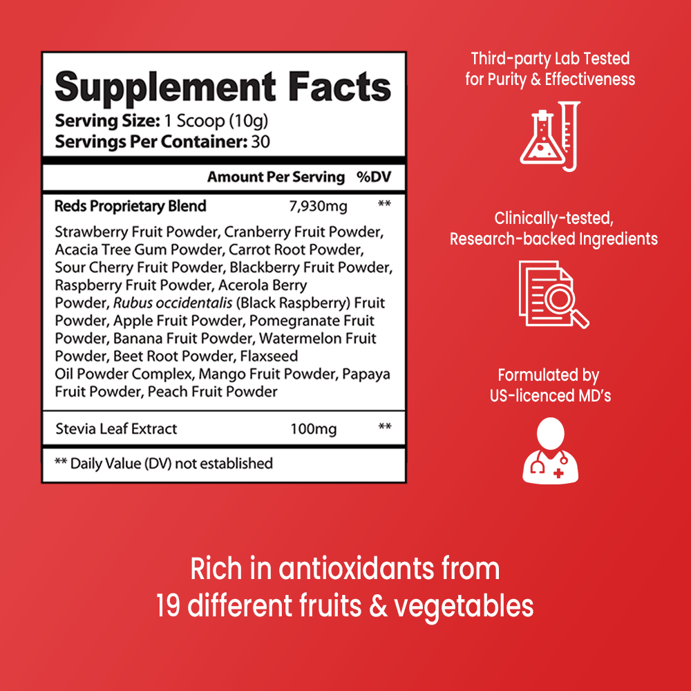 Red Boost Superfood Powder: 19 Fruits & Berries - 30 Daily Servings